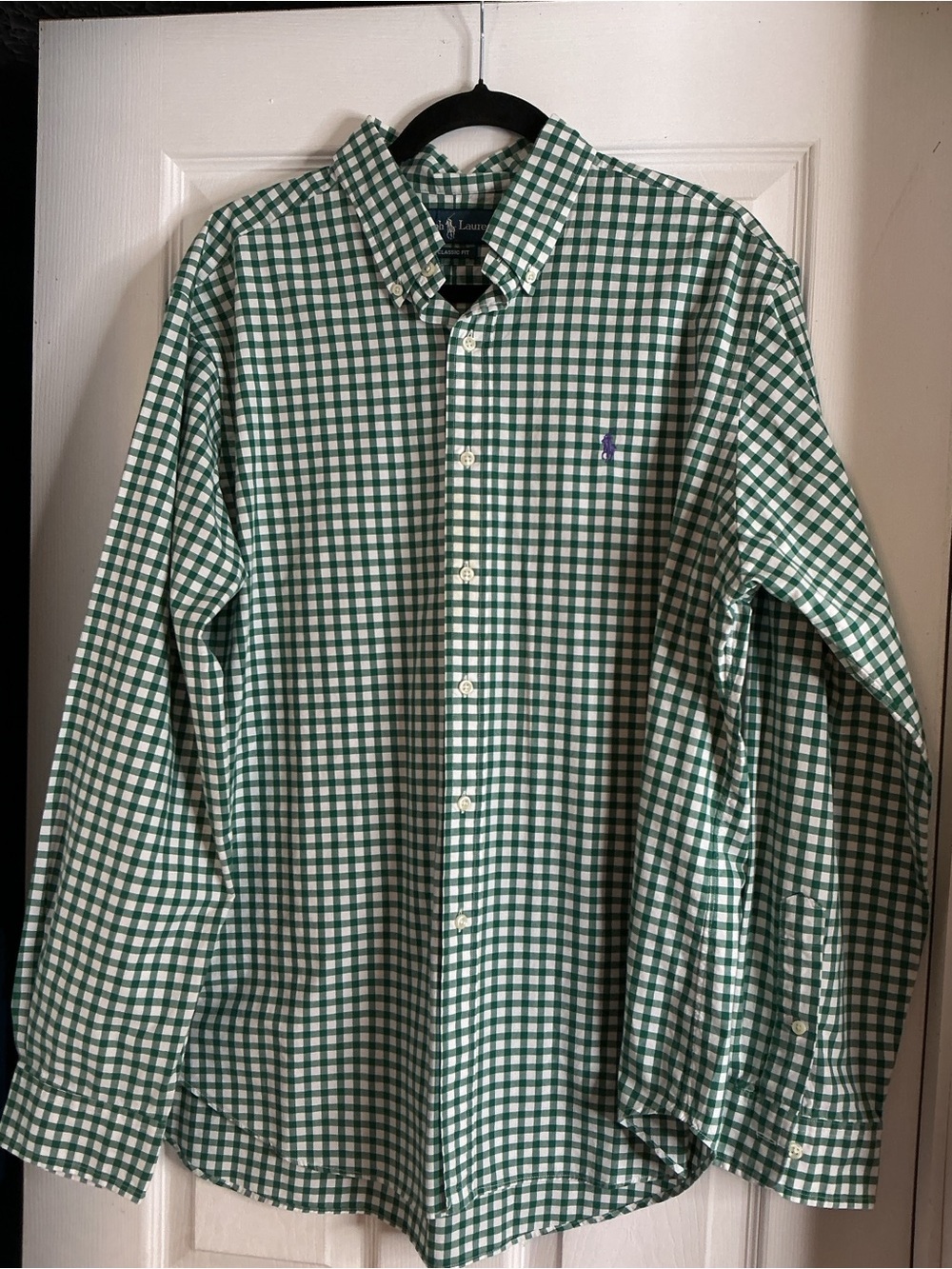 Ralph Lauren Green and White Gingham Button-Down Shirt